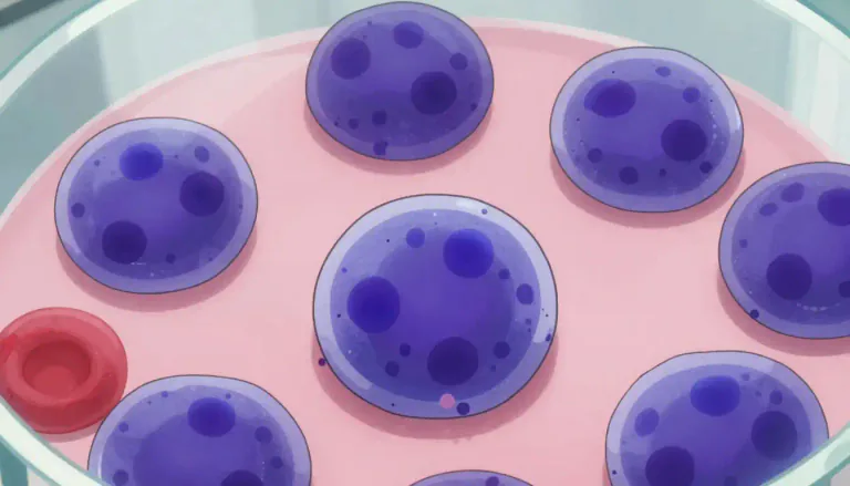 Visual representation of "basophilic" - Relating to cells or tissues that are stained readily by basic dyes.