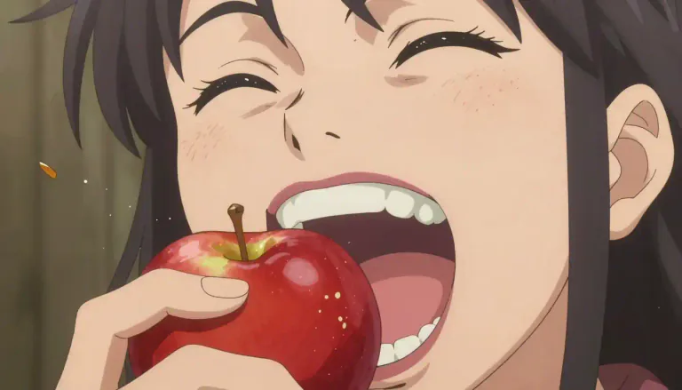Visual representation of "chomp" - To bite something loudly or with a strong jaw motion