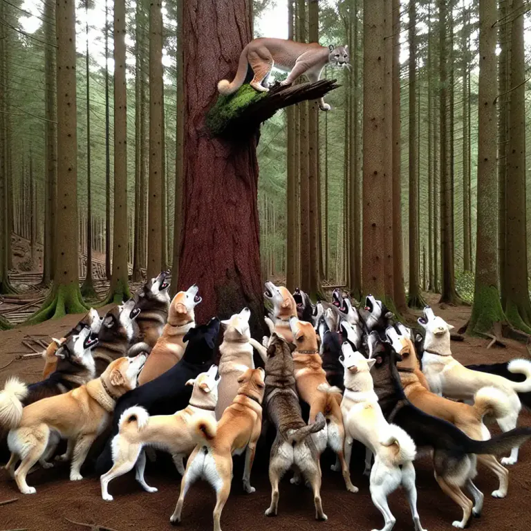 Visual representation of "tree" - To force an animal up a tree