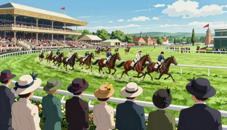 Visual representation of "ascot" - A horse racing event that takes place annually in Ascot, England, known for its elegance and pageantry.
