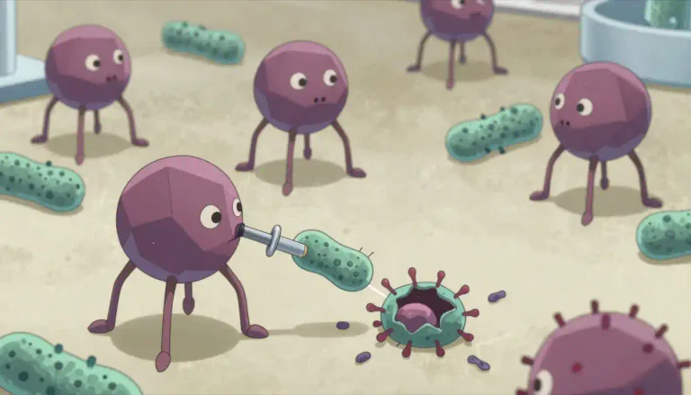 Visual representation of "phage" - A phage is a virus that specifically infects and kills bacteria.