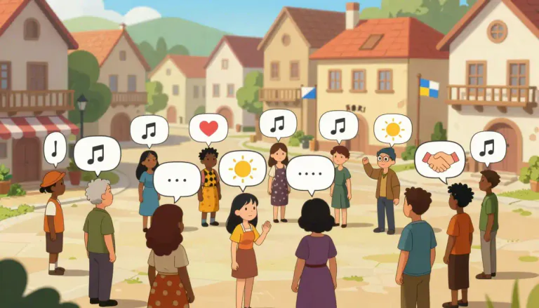 Visual representation of "language" - A system of communication used by a particular country or community.