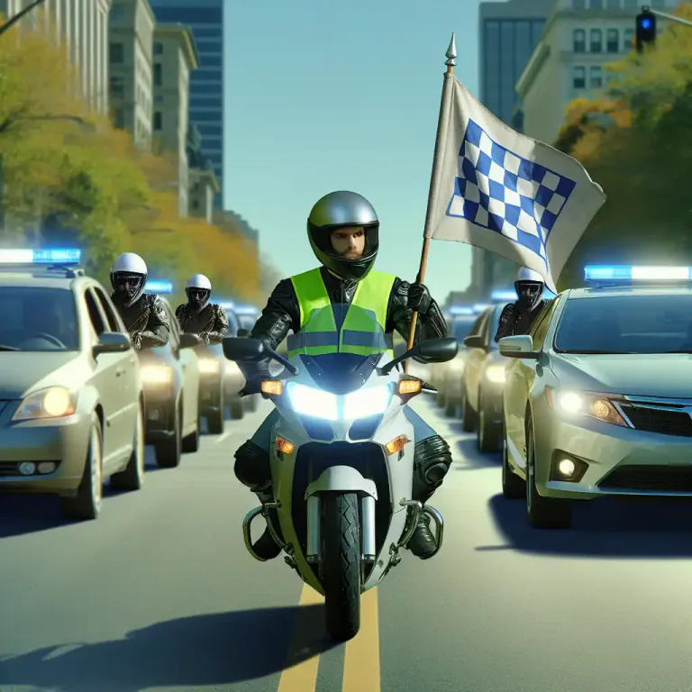 Visual representation of "outrider" - A motorcyclist who acts as an escort or guard for a vehicle or group of vehicles.