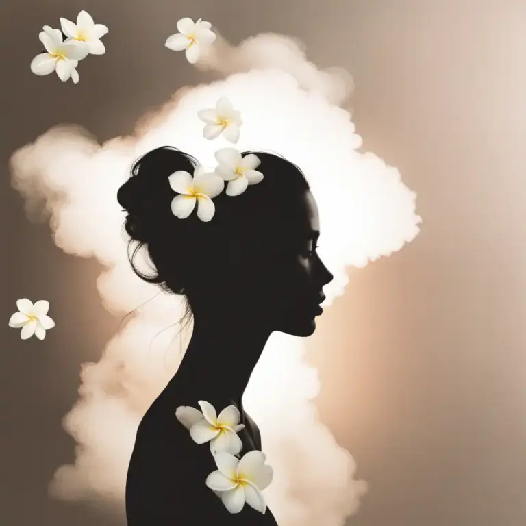 Visual representation of "frangipani" - A perfume derived from or imitating the odor of the flower of a frangipani tree.