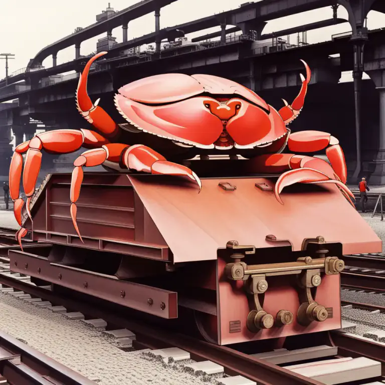 Visual representation of "crab" - A machinery for propelling heavy loads on a railway by friction wheels.