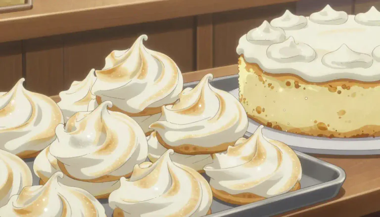 Visual representation of "merengue" - A type of sweet, fluffy dessert made from egg whites and sugar, often baked until crisp.