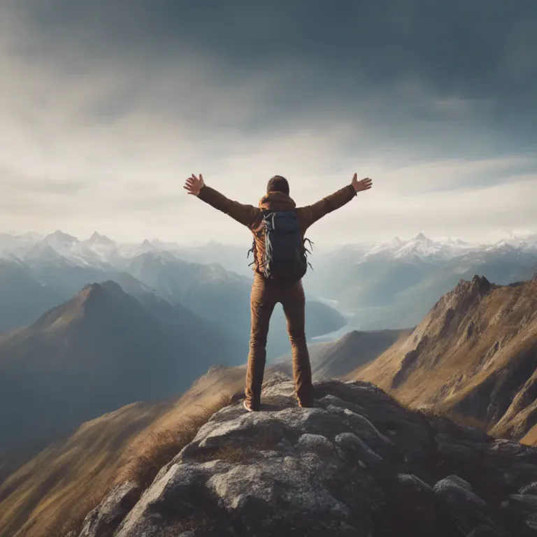 Visual representation of "on top of the world" - Feeling very happy or excited
