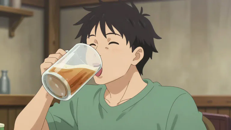 Visual representation of "chug" - To drink quickly and in large amounts