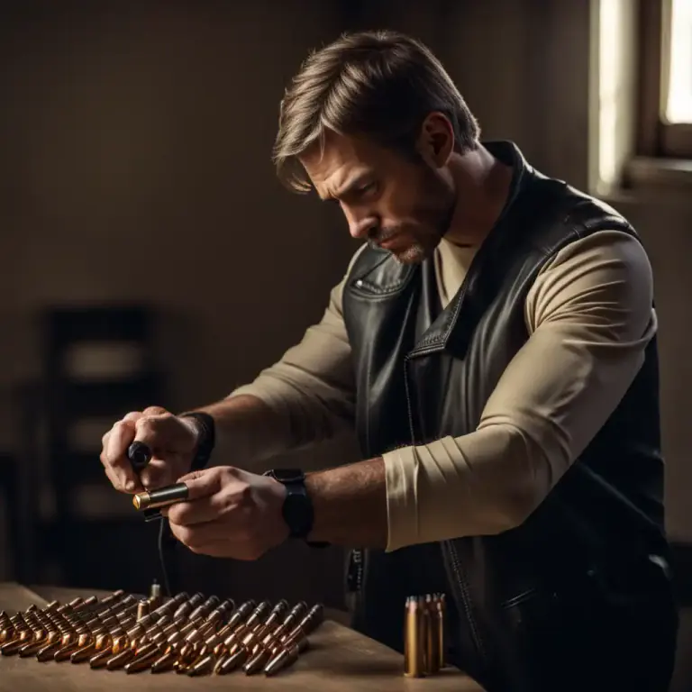 Visual representation of "load" - To prepare a gun with bullets.