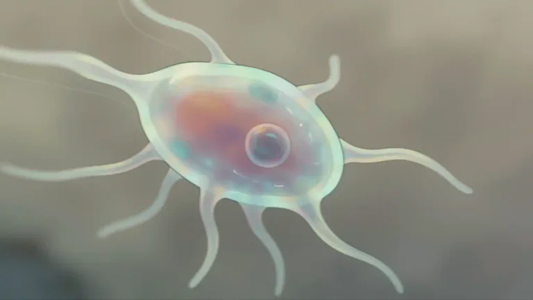 Visual representation of "amoeboid" - Having a shape or movement that resembles an amoeba, characterized by the ability to change form.