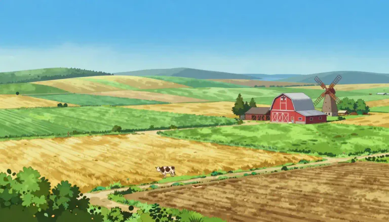 Visual representation of "farmland" - Land that is used for or suitable for farming.