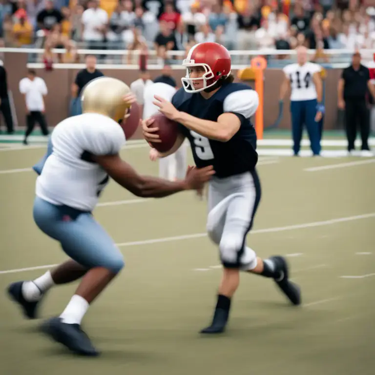 Visual representation of "hand off" - In American football, to pass the ball to another player during a play.