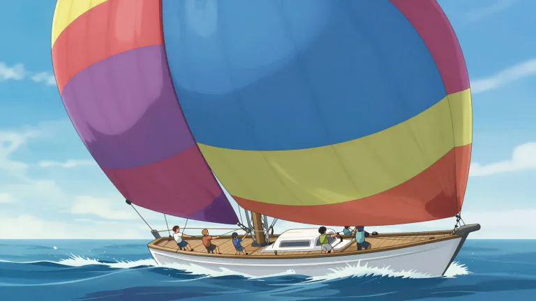 Visual representation of "spinnaker" - A special type of sail on a boat that is large and balloon-like. It is generally used when the wind is coming from behind the boat.