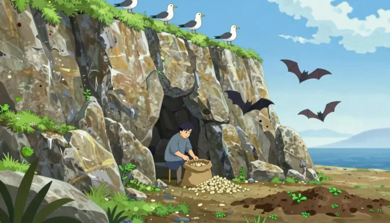 Visual representation of "guano" - A type of fertilizer made from the droppings of seabirds and bats