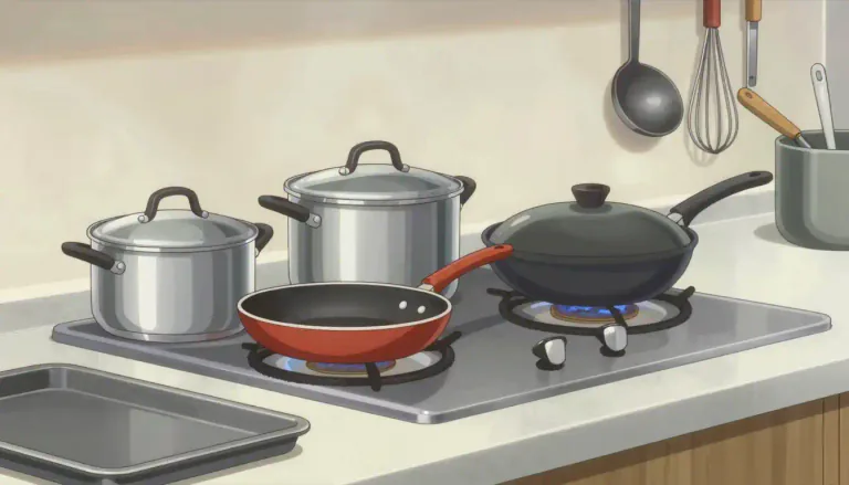 Visual representation of "cookware" - Items used for cooking, such as pans, pots and utensils.