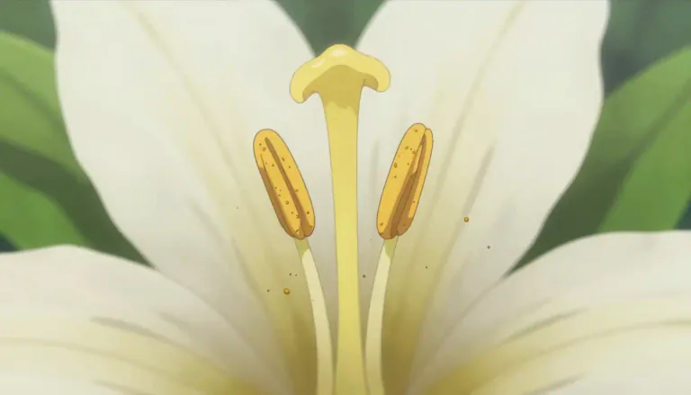 Visual representation of "anther" - The part of a flower's stamen that produces and contains pollen.