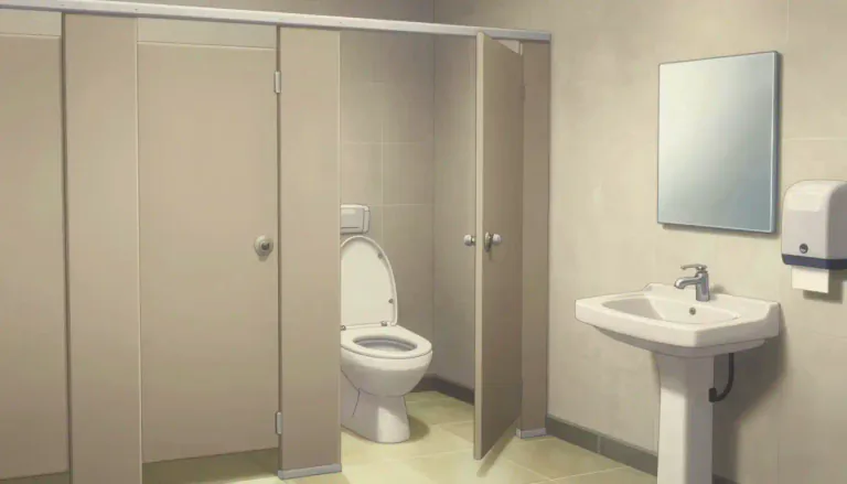 Visual representation of "restroom" - A room in a public place with a toilet and sink