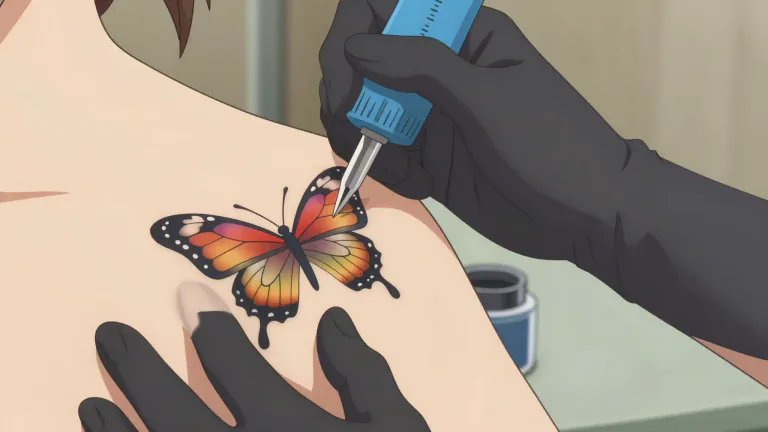 Visual representation of "tattoo" - A design made on skin with ink and a needle