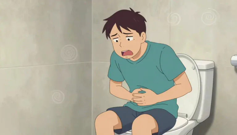 Visual representation of "constipation" - A condition where it's hard to make bowel movements, or going to the bathroom less frequently than normal.