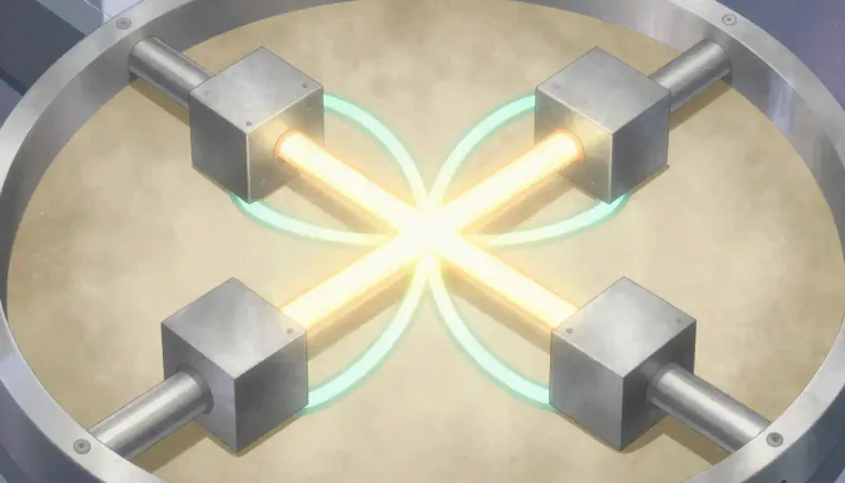 Visual representation of "quadrupole" - A quadrupole is a configuration of four charges or magnetic poles that creates a field with a specific symmetry, commonly used in particle accelerators.