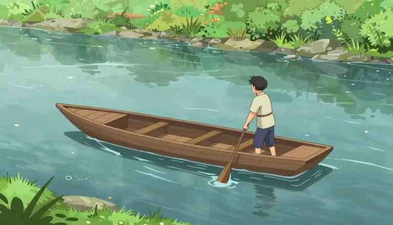 Visual representation of "punt" - A type of boat with a flat bottom and square ends, usually pushed with a pole