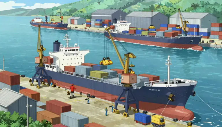Visual representation of "port" - A place where ships can be loaded and unloaded