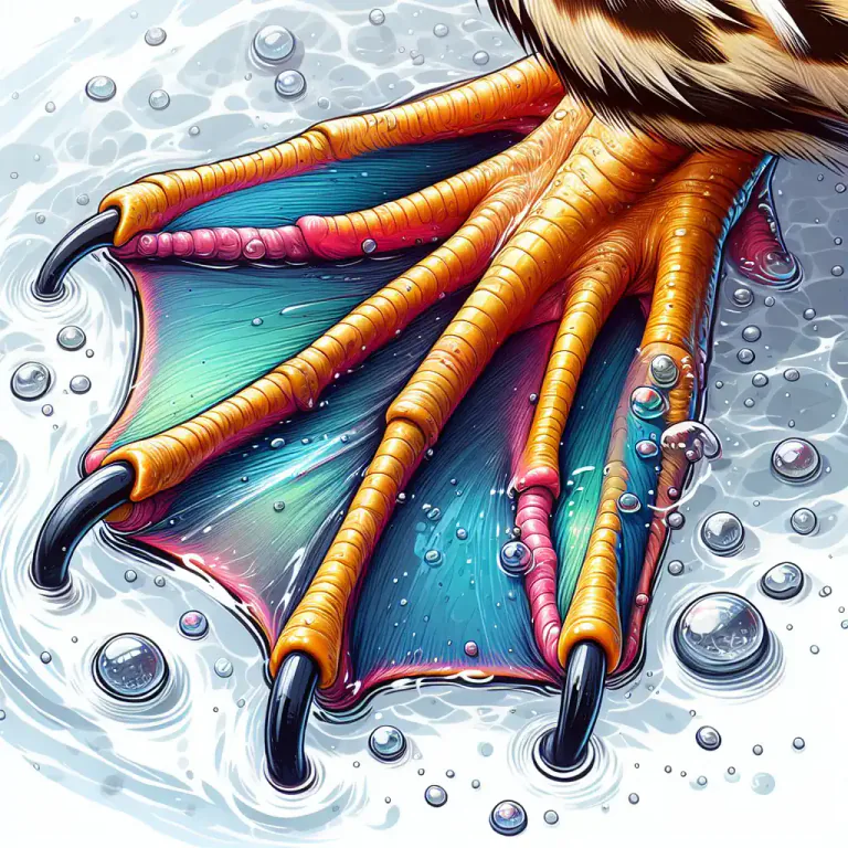 Visual representation of "webbing" - The skin between the toes of certain animals, such as ducks and frogs, that helps them swim.