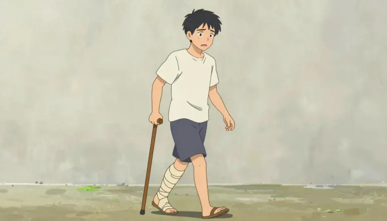 Visual representation of "gimpy" - Having a limp or being physically impaired.