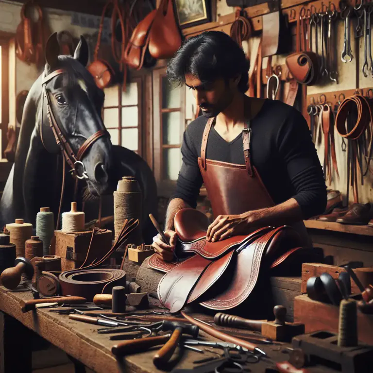 Visual representation of "saddler" - A person who makes, repairs, or sells saddles and other equipment used on horses.