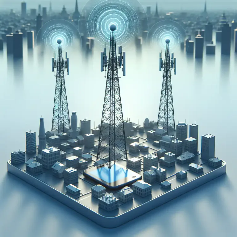Visual representation of "triangulation" - A method in cell phone tracking in which the location of a device is estimated by analysing the signal strengths to nearby antenna towers.