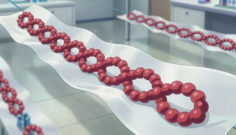 Visual representation of "polymer" - A large molecule that is made by connecting many smaller molecules together.
