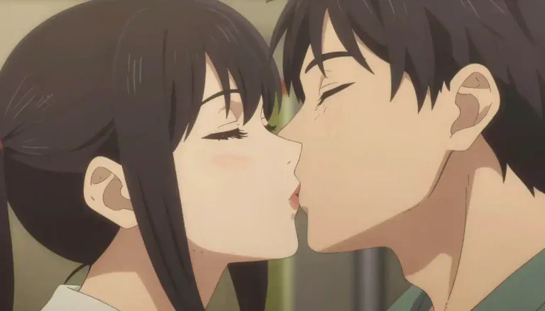 Visual representation of "kiss" - To touch with the lips as a sign of love, sexual desire, reverence, or greeting.