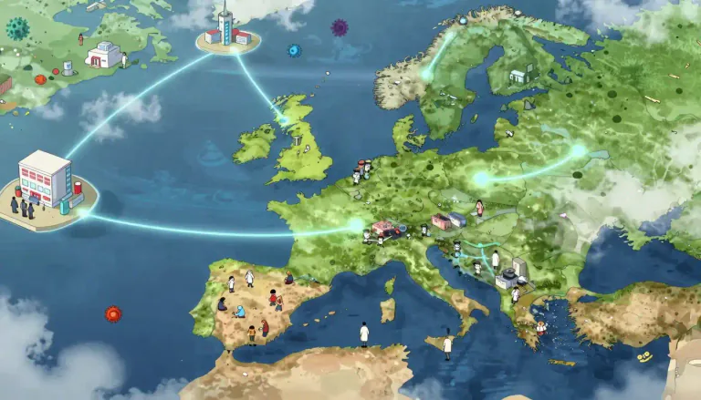 Visual representation of "pandemic" - A disease that happens over a large area and affects a lot of people