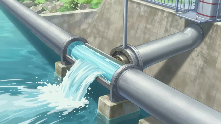 Visual representation of "penstock" - A penstock is a pipe or water conduit that delivers water to a water turbine or hydraulic system.