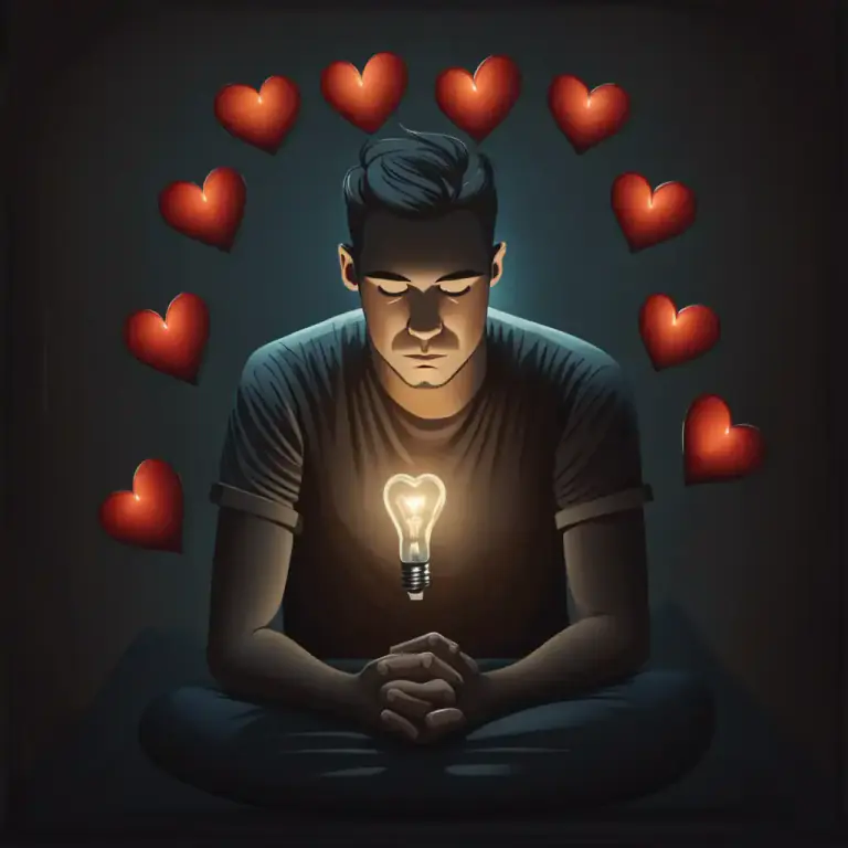 Visual representation of "find it in your heart/yourself to do something" - To convince or motivate oneself to do something, usually requiring kindness, forgiveness or compassion.