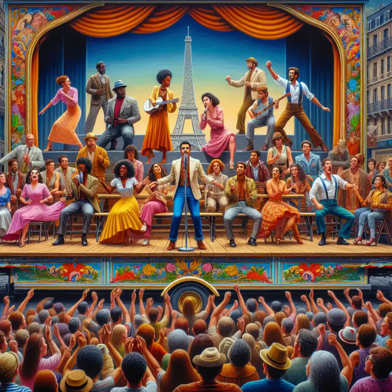 Visual representation of "roadshow" - A traveling show or performance that is presented in various places