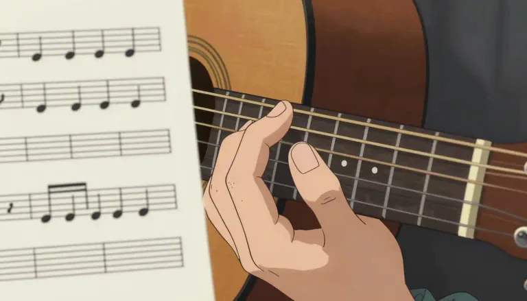 Visual representation of "tablature" - A form of musical notation that shows finger placements instead of musical pitches.