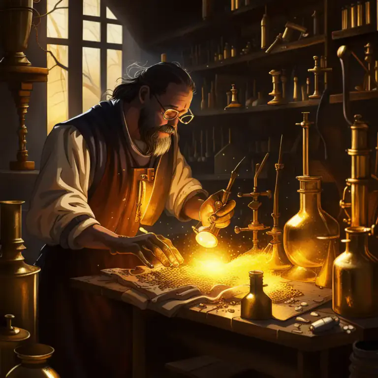 Visual representation of "alchemist" - A person who practices alchemy, an ancient branch of natural philosophy.