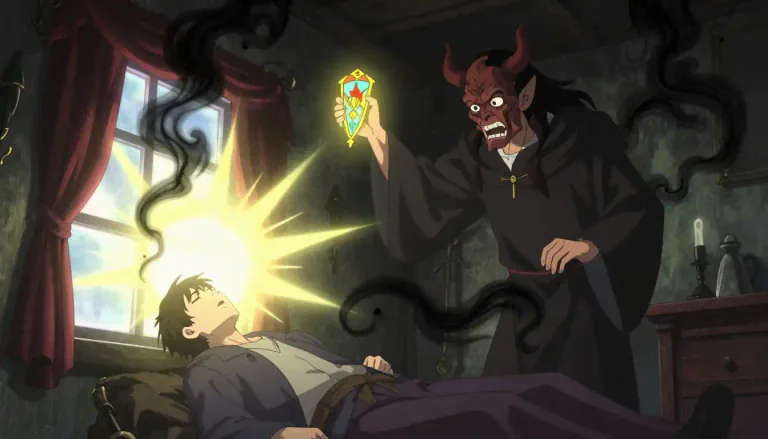 Visual representation of "exorcise" - To make a spirit or demon leave a person or place