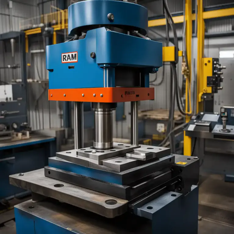 Visual representation of "ram" - A part of a machine that moves and hits another part with force.