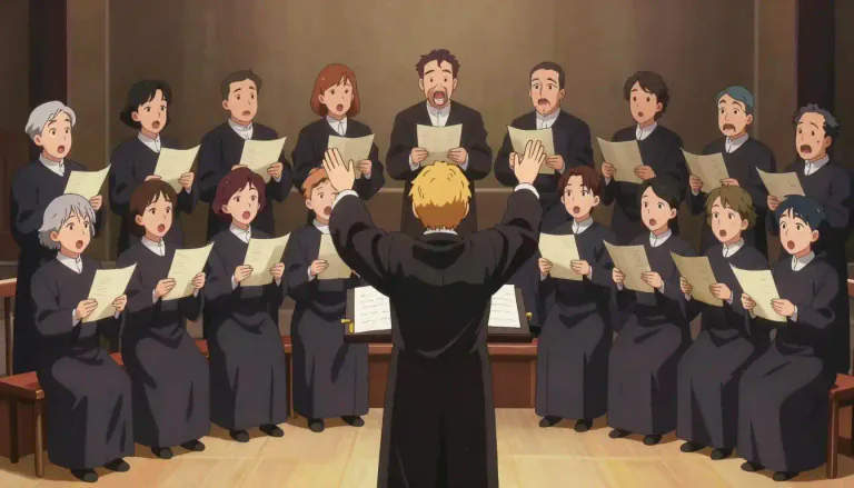 Visual representation of "choirmaster" - A choirmaster is a person who conducts and leads a choir, organizing rehearsals and performances.
