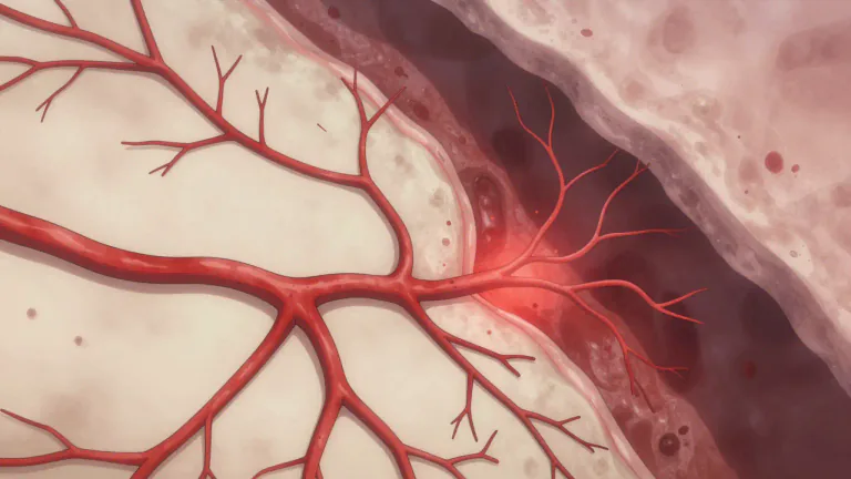 Visual representation of "neovascularization" - The formation of new blood vessels from pre-existing vessels, often in response to tissue hypoxia or injury.