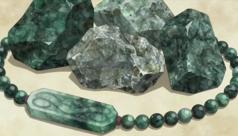 Visual representation of "nephrite" - Nephrite is a tough, dark green, or grayish mineral that is a variety of jade, often used in ornaments and carvings.