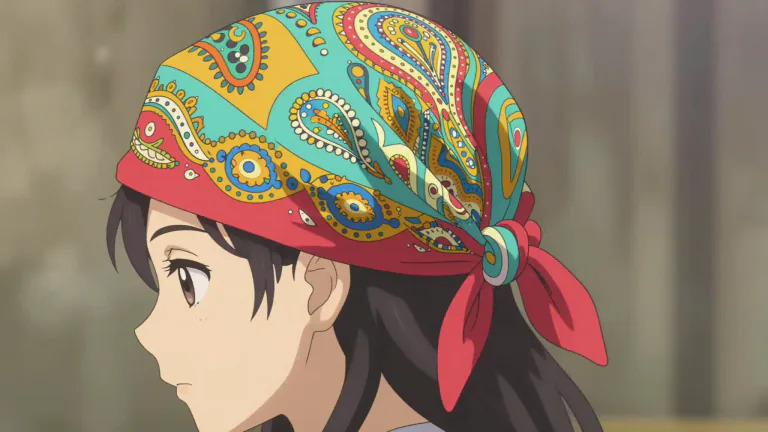 Visual representation of "bandana" - A large handkerchief, typically colorful with a pattern, tied around the head or neck