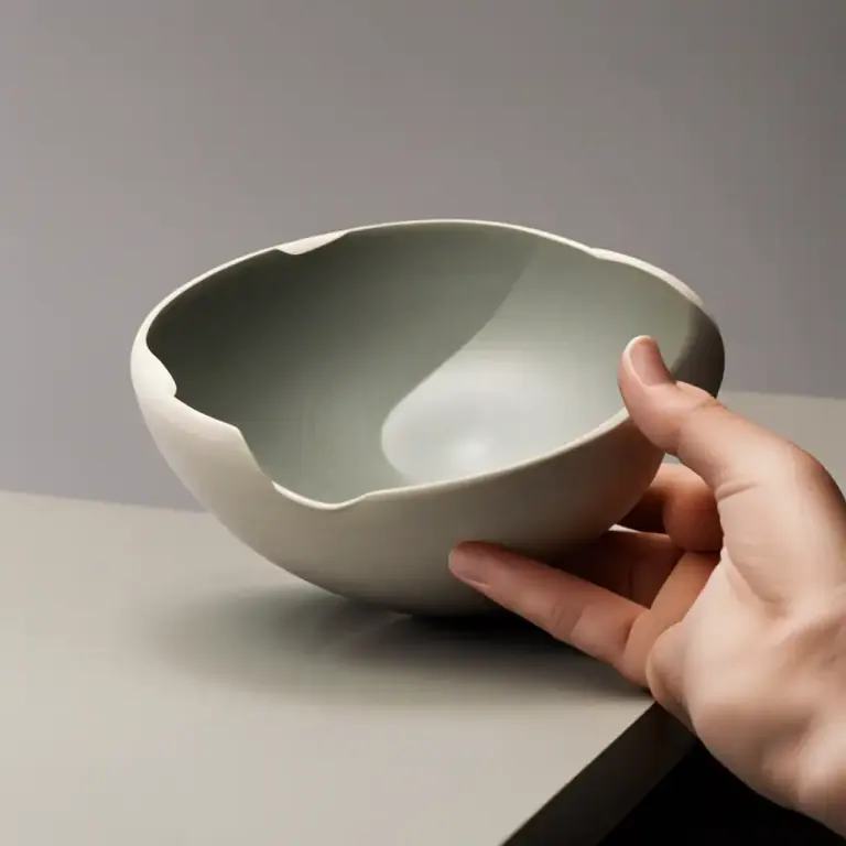 Visual representation of "lip" - A part or edge of a container, dish, etc, that sticks out in a round shape.