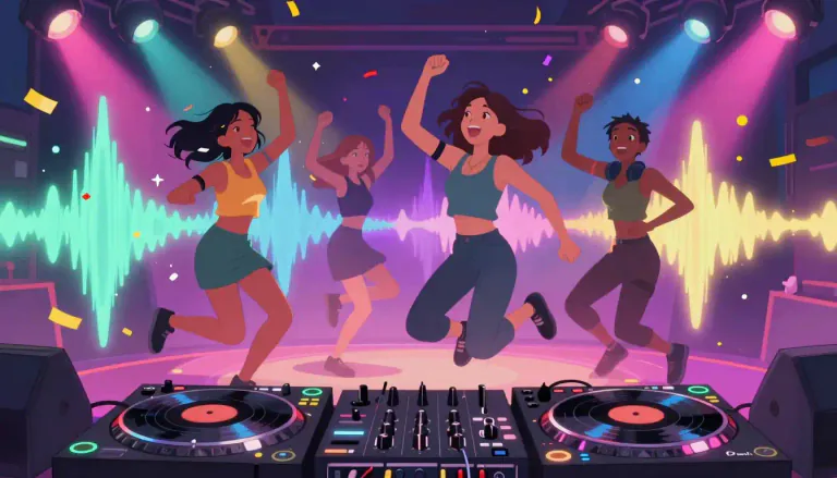 Visual representation of "uptempo" - In music, a song or piece that has a fast beat, usually used to make people excited or energetic.