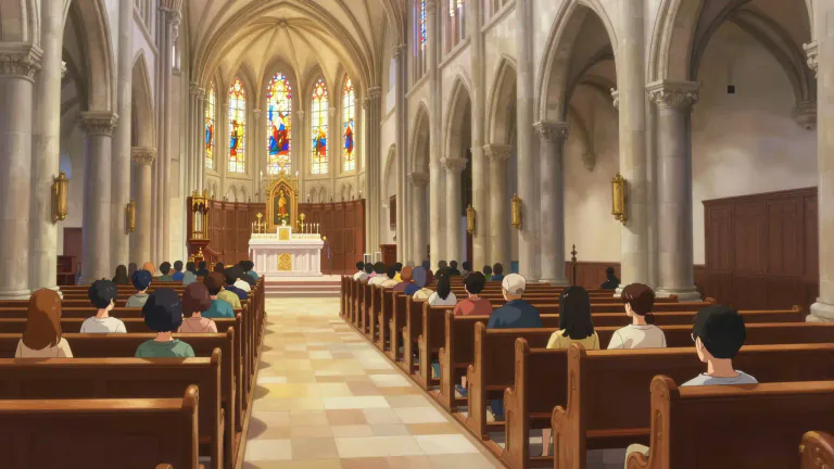 Visual representation of "nave" - The central area of a church where people sit