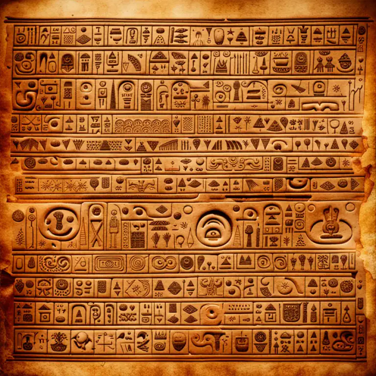 Visual representation of "hieroglyphic" - Written in, using, or resembling hieroglyphs.