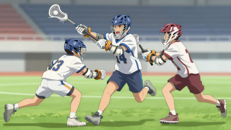 Visual representation of "lacrosse" - A team sport played with a small rubber ball and a long-handled stick called a crosse.
