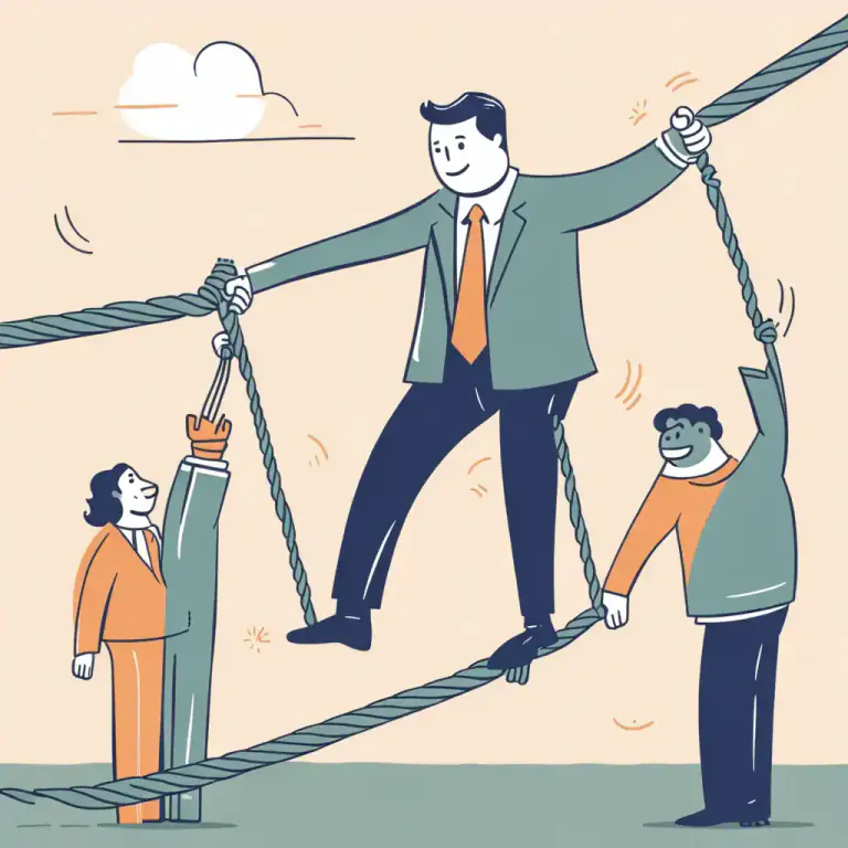 Visual representation of "tread/walk a tightrope" - To be in a situation where one must be very careful and cautious